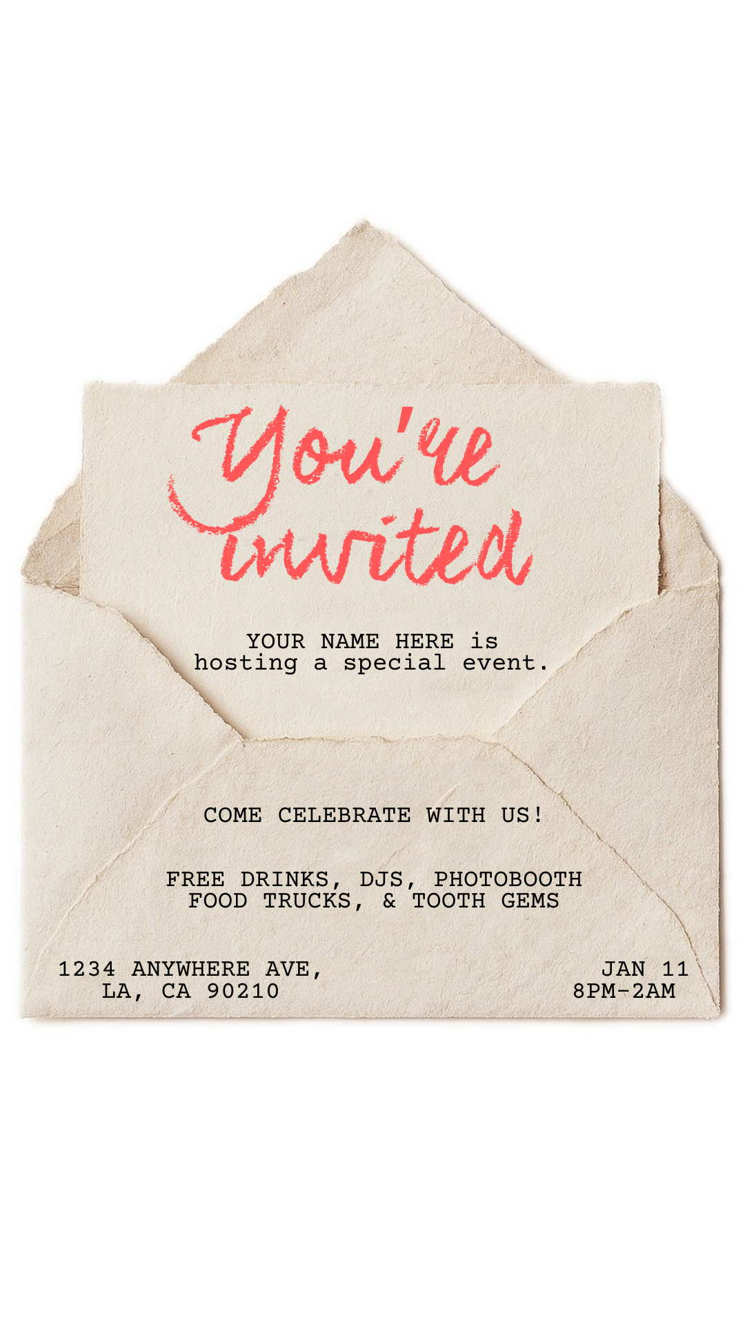Blank Envelope w/ Handwriting Font - Phone & Print Template