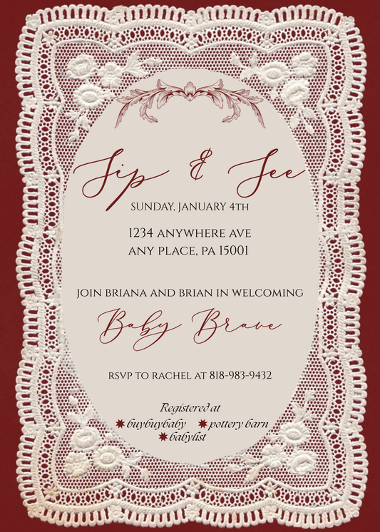 Vintage Red Lace Invitation - Phone & Print Template