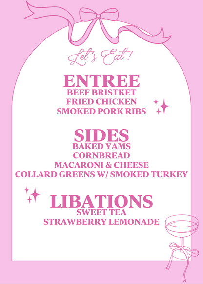 Pink Champagne Bows & Arches Invitation and Menu - Digital Printable
