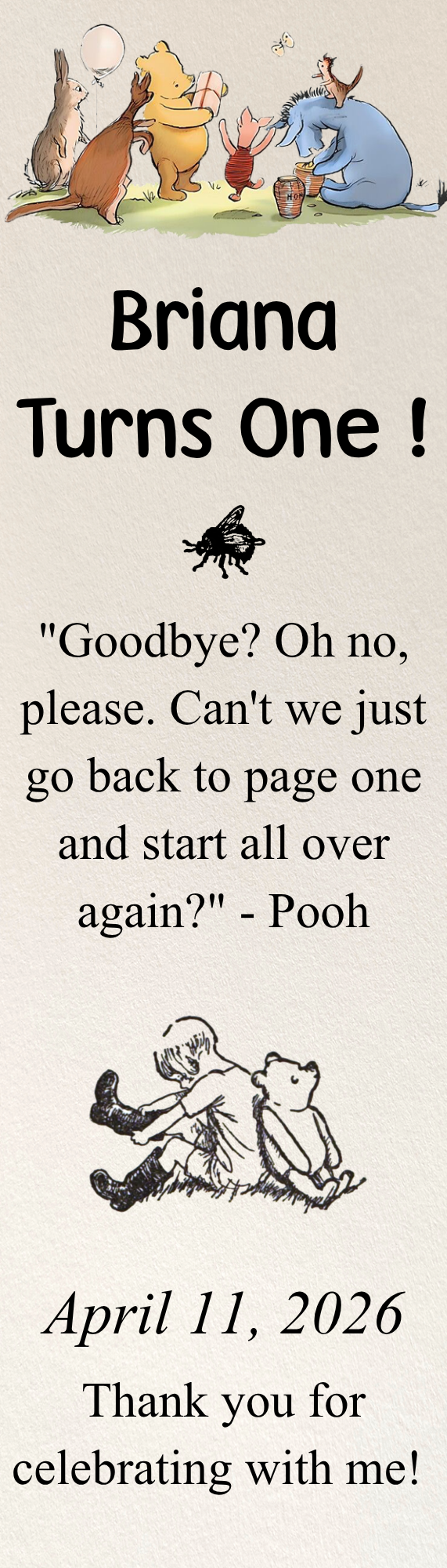 Winnie the Pooh Book Collection Templates - Welcome Sign, Invitation, Menu, Place cards, Bookmark, and Activity Sheet