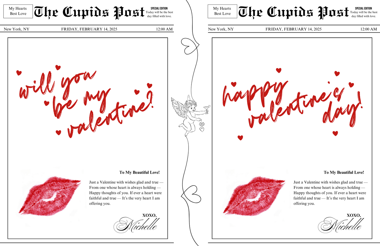 Newspaper Cupid Style Digital Card - Printable