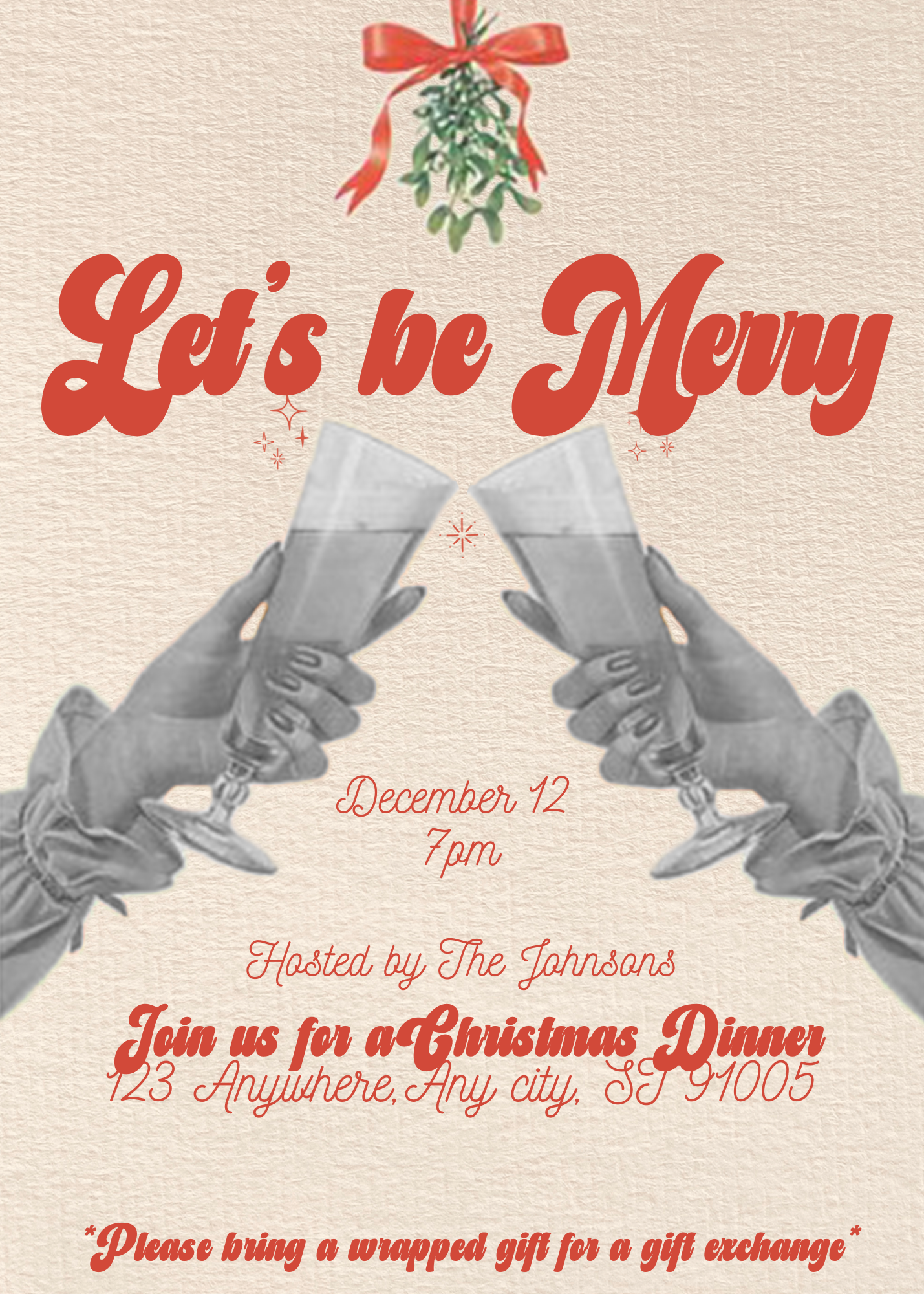Lets Be Merry Vintage Dinner Party (WW Version) - Digital Invite, Menu, & Place Cards