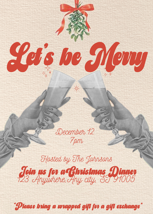 Lets Be Merry Vintage Dinner Party (WW Version) - Digital Invite, Menu, & Place Cards