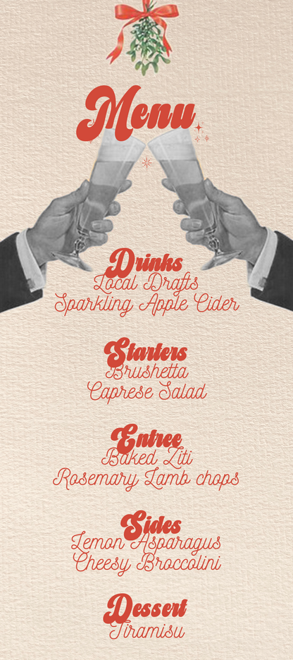 Lets Be Merry Vintage Dinner Party (MM Version) - Digital Download Invite, Menu, & Place Cards
