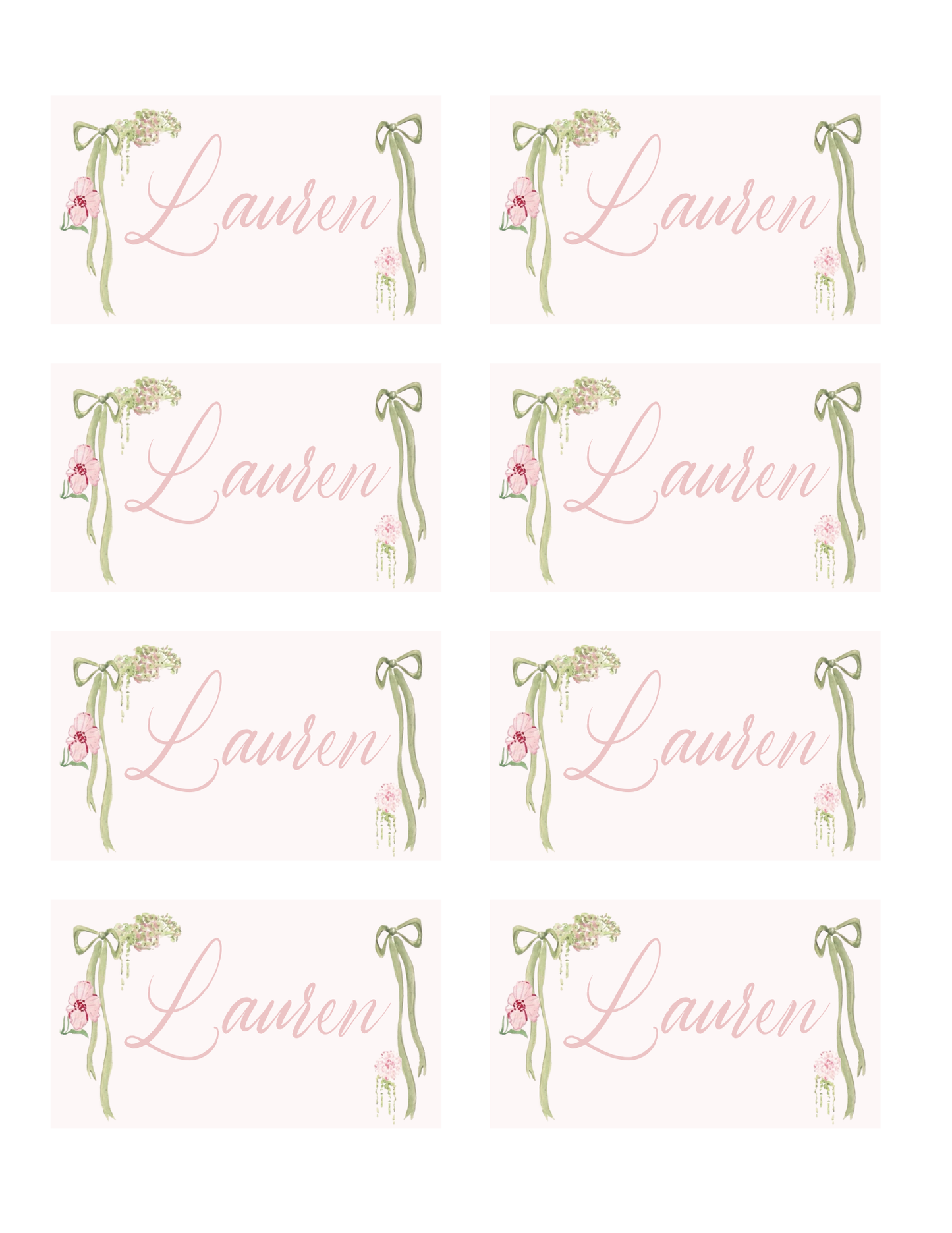 Wildflower Ribbon Green and Pink Collection Template - Welcome Sign, Invitation, Menu, Place cards, & Bookmarks