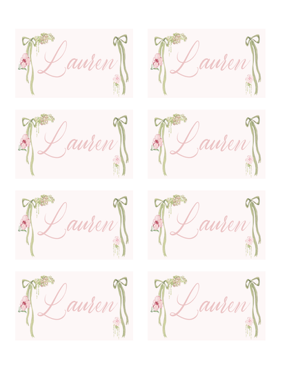 Wildflower Ribbon Green and Pink Collection Template - Welcome Sign, Invitation, Menu, Place cards, & Bookmarks