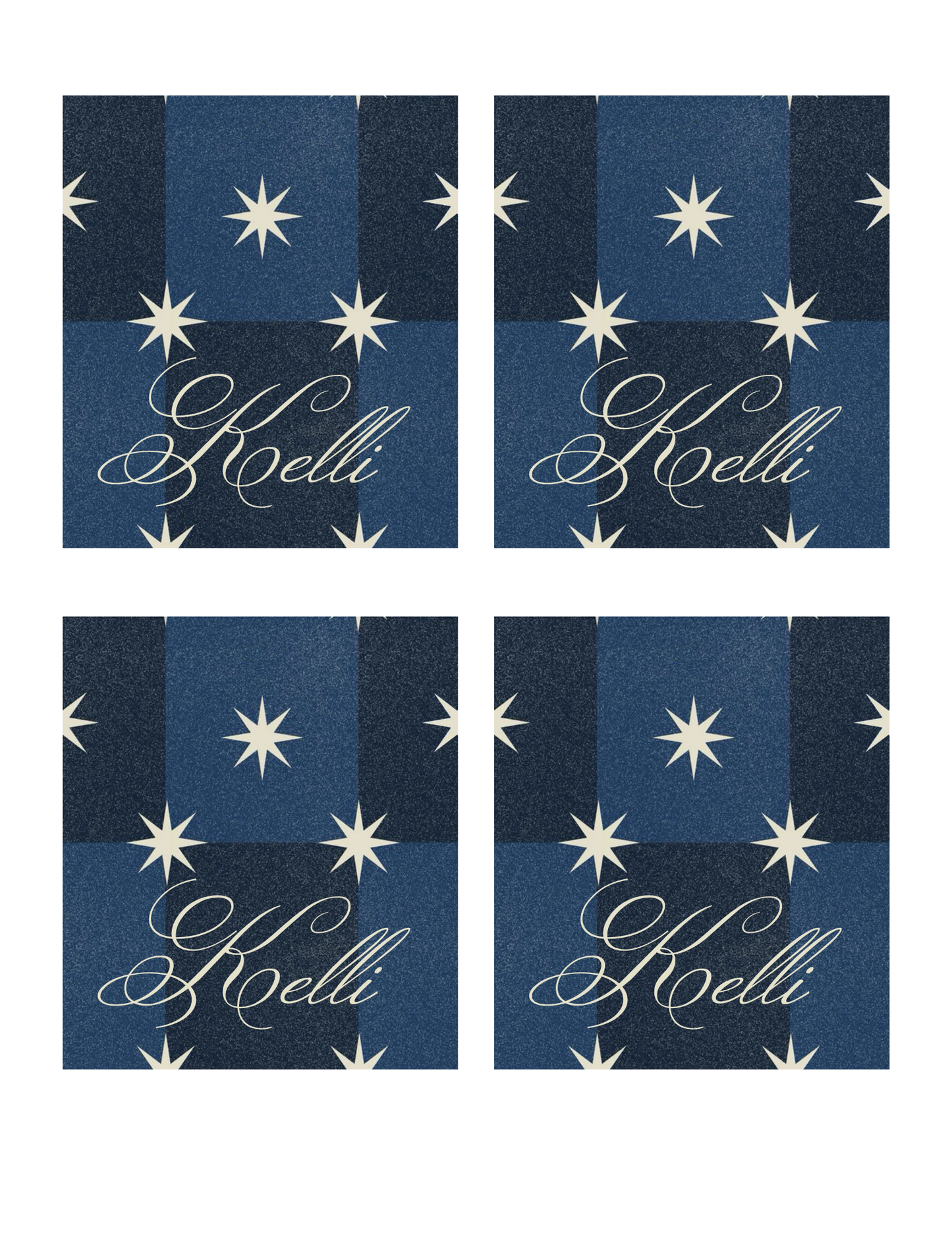 Blue Squares & White Stars Template - Invitation, Menu, and Place cards