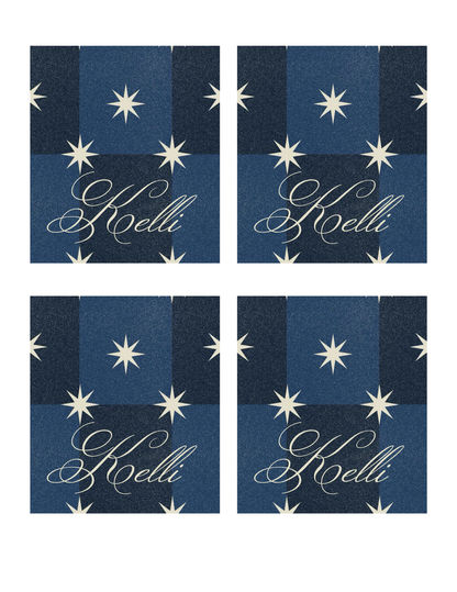 Blue Squares & White Stars Template - Invitation, Menu, and Place cards
