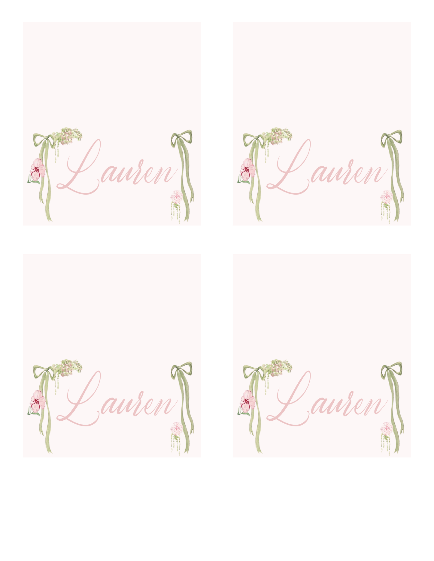 Wildflower Ribbon Green and Pink Collection Template - Welcome Sign, Invitation, Menu, Place cards, & Bookmarks