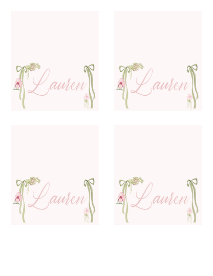 Wildflower Ribbon Green and Pink Collection Template - Welcome Sign, Invitation, Menu, Place cards, & Bookmarks
