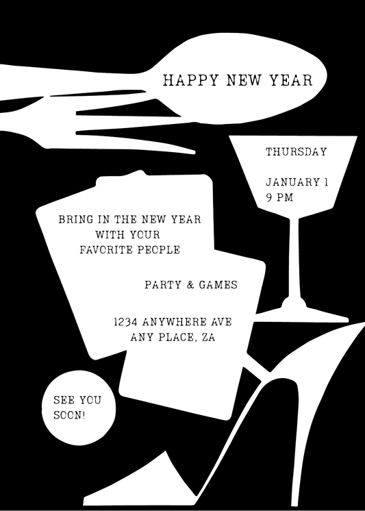 HNY Black Modern Dinner Invitation - Phone & Print Template