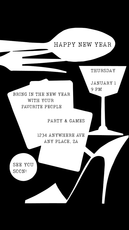 HNY Black Modern Dinner Invitation - Phone & Print Template