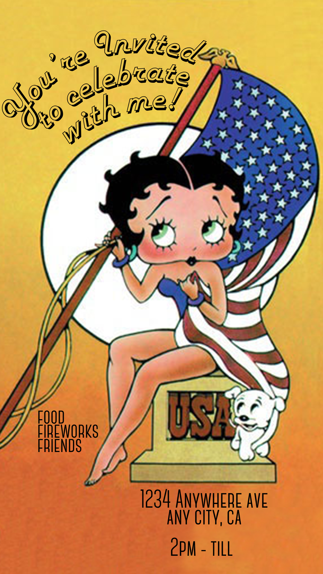 Betty Boop USA Red, White, & Blue - Phone & Print Template