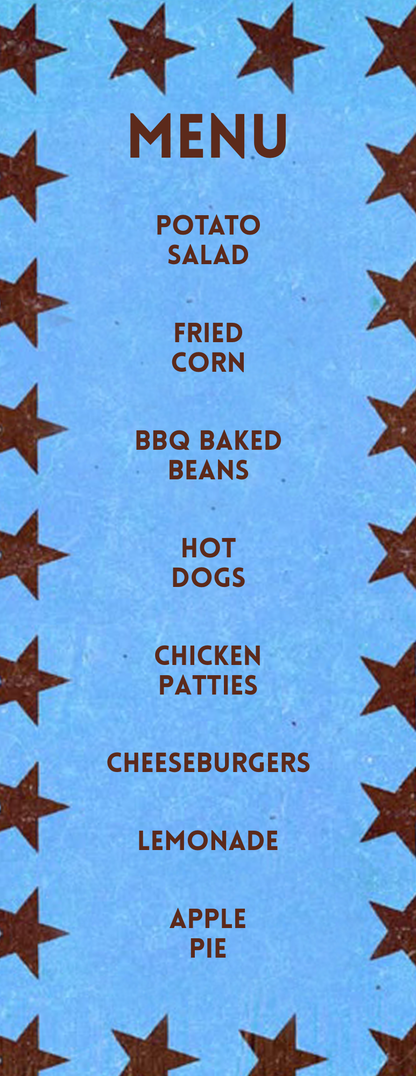 Red Stars and Light Blue Collection Template - Invitation, Menu, and Place cards