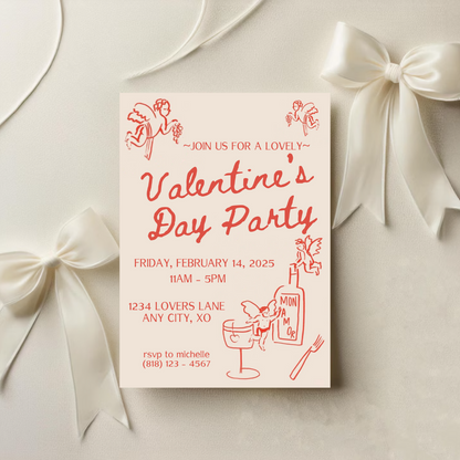 Hand Drawn Cupid Valentine's Day Party - Digital Invite Printable