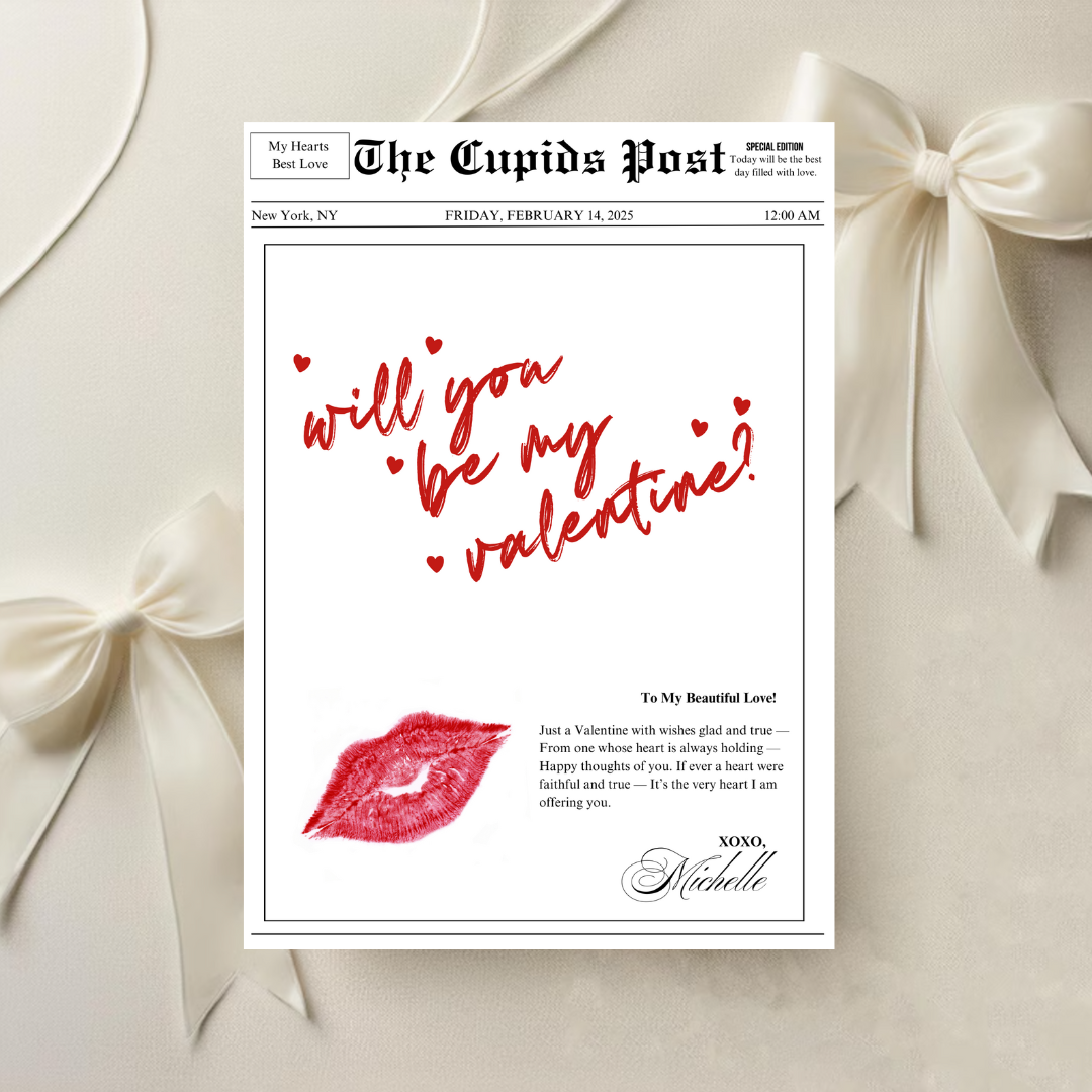 Newspaper Cupid Style Digital Card - Printable