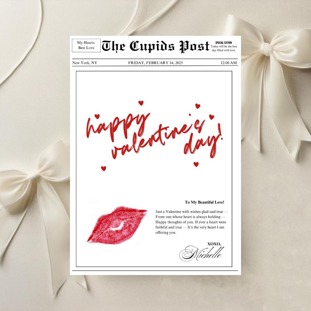 Newspaper Cupid Style Digital Card - Printable