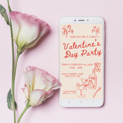 Hand Drawn Cupid Valentine's Day Party - Digital Invite Printable