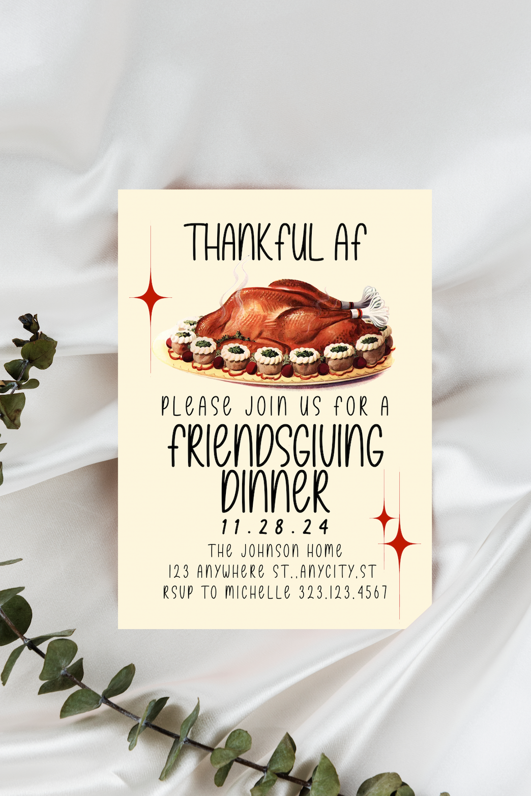Thankful AF Vintage Thanksgiving/Friendsgiving Invitation & Menu - Digital Printable