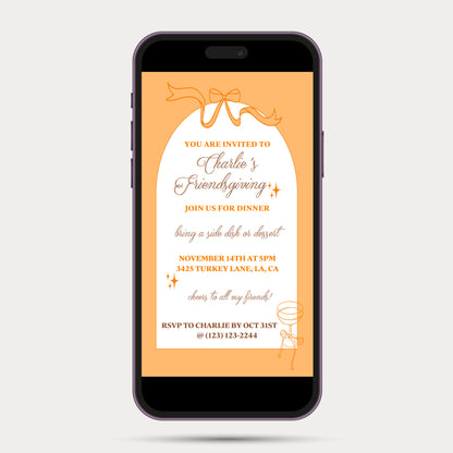Orange Champagne Bows & Arches Invitation and Menu - Digital Printable