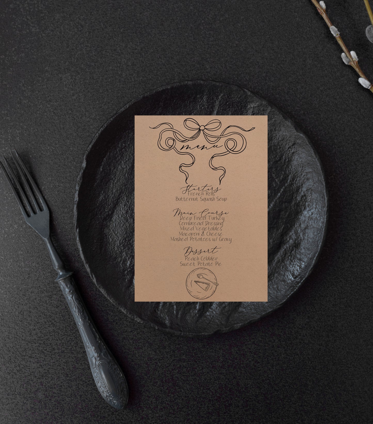 Thanksgiving Pie with Bow Invitation & Menu - Digital & Printable