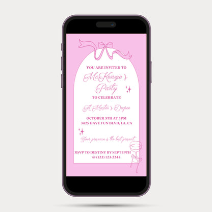 Pink Champagne Bows & Arches Invitation and Menu - Digital Printable