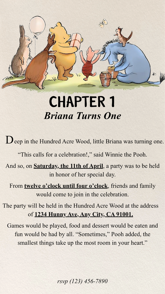 Winnie the Pooh Book Invitation Template - Phone & Print Template