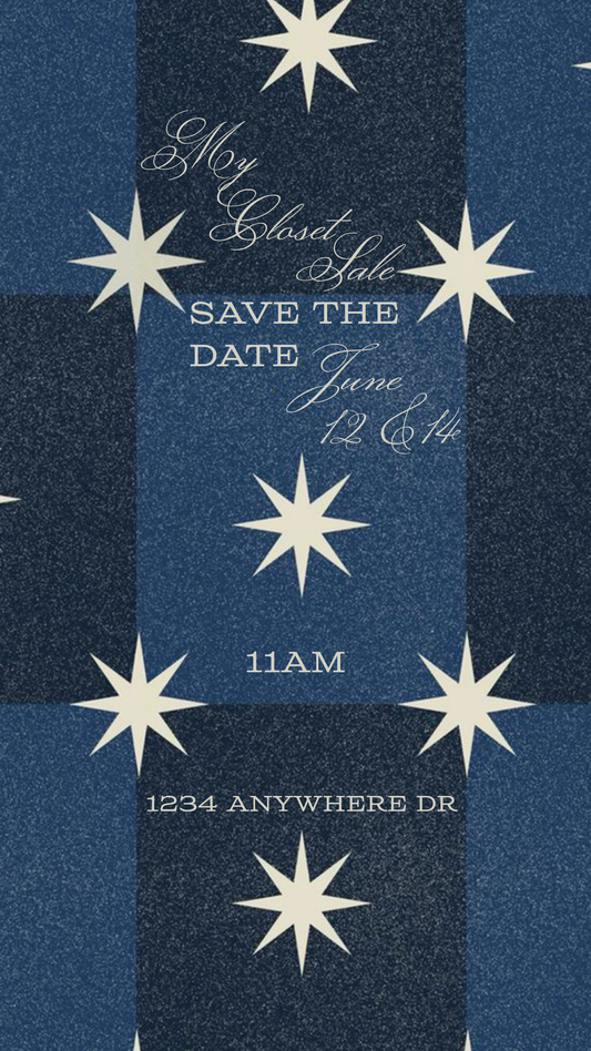 Blue Squares & White Stars Invitation - Phone & Print Template