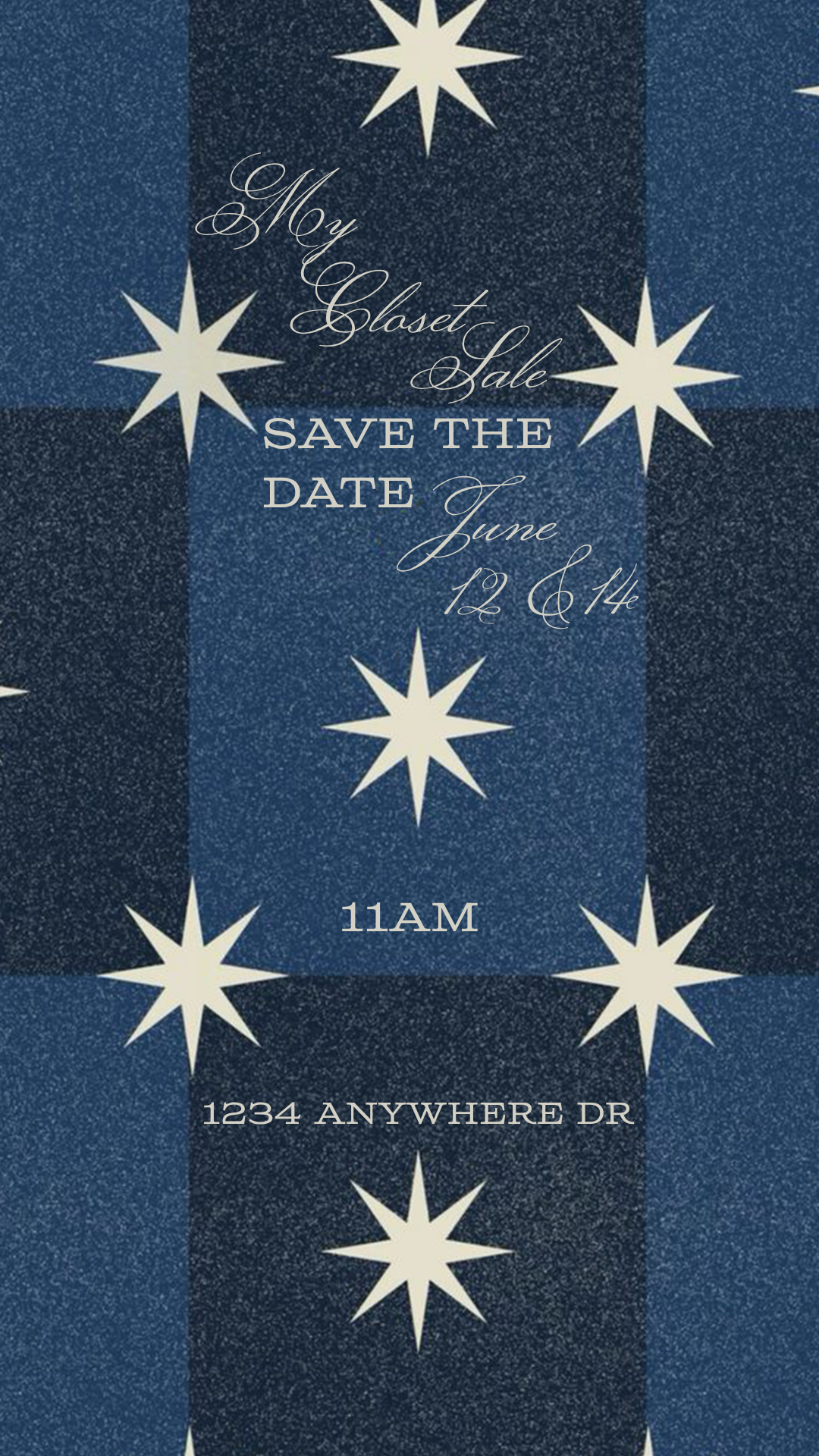 Blue Squares & White Stars Template - Invitation, Menu, and Place cards