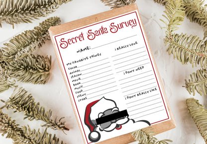 Secret Santa Questionnaire - Digital Questionnaire Printable