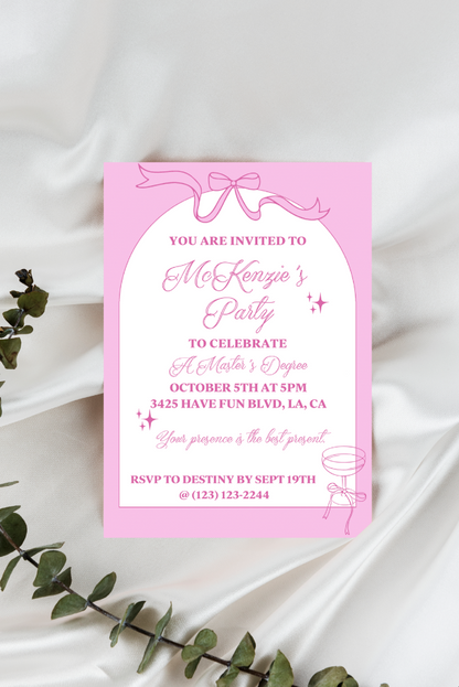 Pink Champagne Bows & Arches Invitation and Menu - Digital Printable
