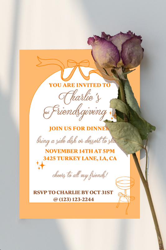 Orange Champagne Bows & Arches Invitation and Menu - Digital Printable