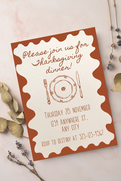 Thanksgiving / Friendsgiving Plate Invitation & Menu - Digital Printable
