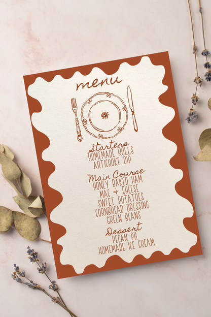 Thanksgiving / Friendsgiving Plate Invitation & Menu - Digital Printable