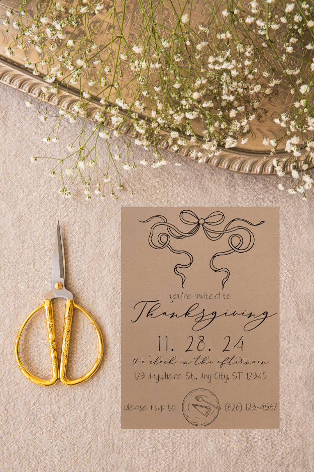 Thanksgiving Pie with Bow Invitation & Menu - Digital & Printable