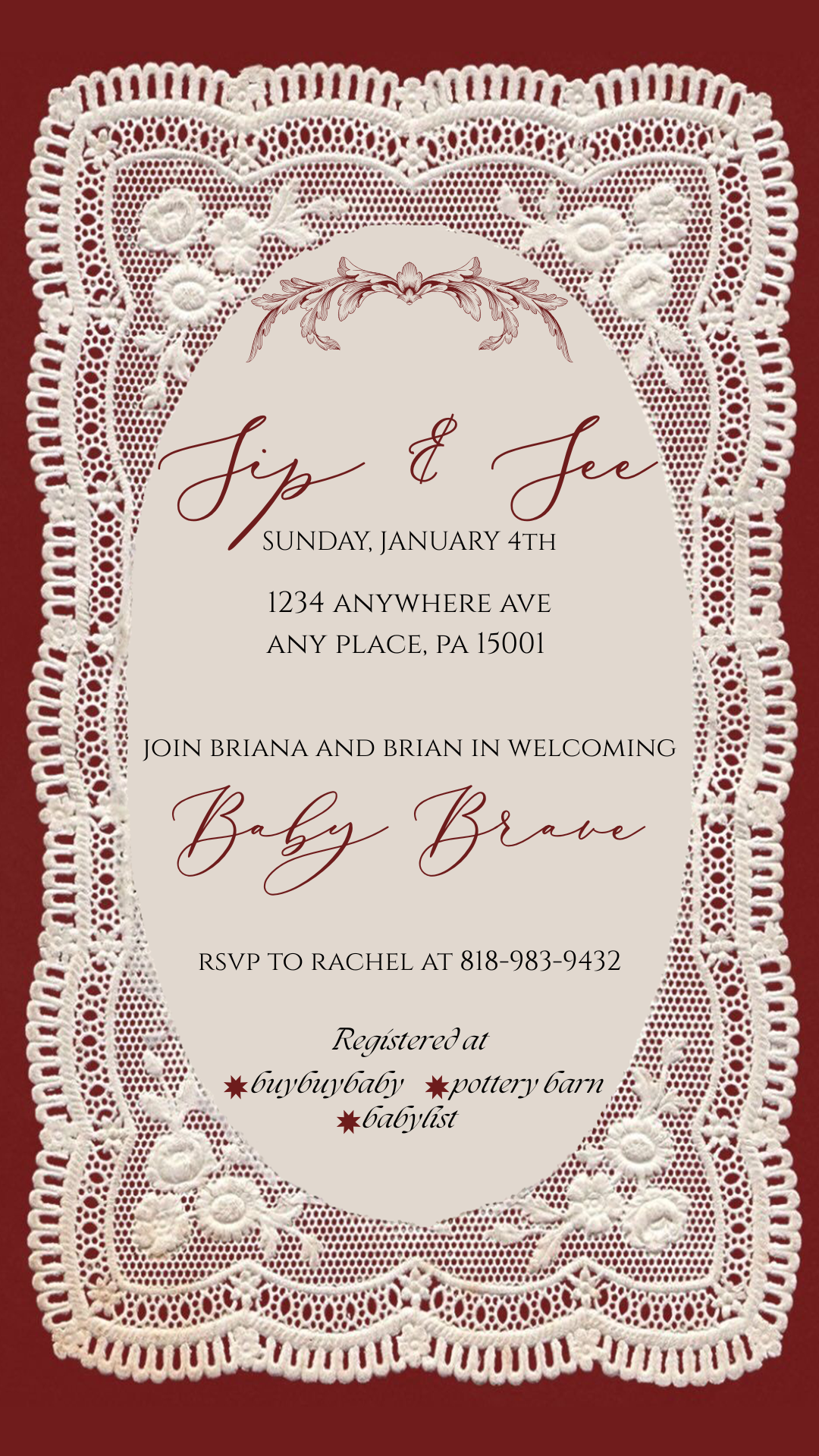 Vintage Red Lace Invitation - Phone & Print Template
