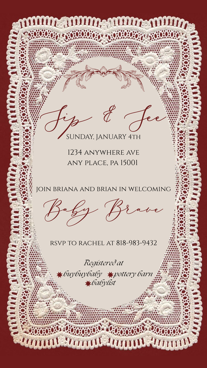 Vintage Red Lace Invitation - Phone & Print Template