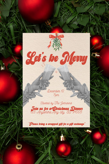 Lets Be Merry Vintage Dinner Party (WW Version) - Digital Invite, Menu, & Place Cards