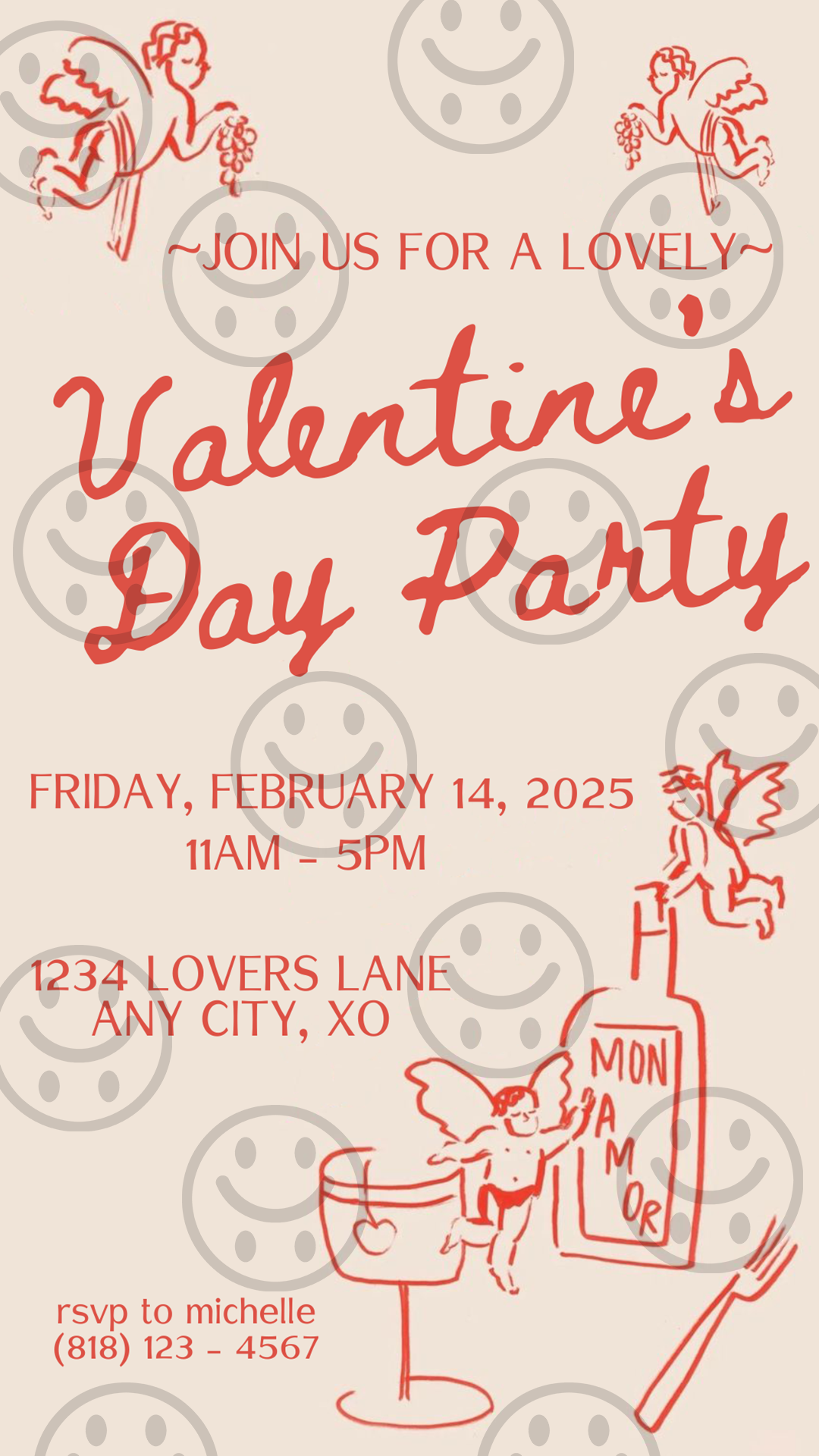 Hand Drawn Cupid Valentine's Day Party - Text Invite