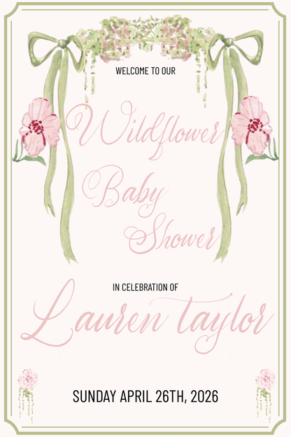 Wildflower Ribbon Green and Pink Collection Template - Welcome Sign, Invitation, Menu, Place cards, & Bookmarks