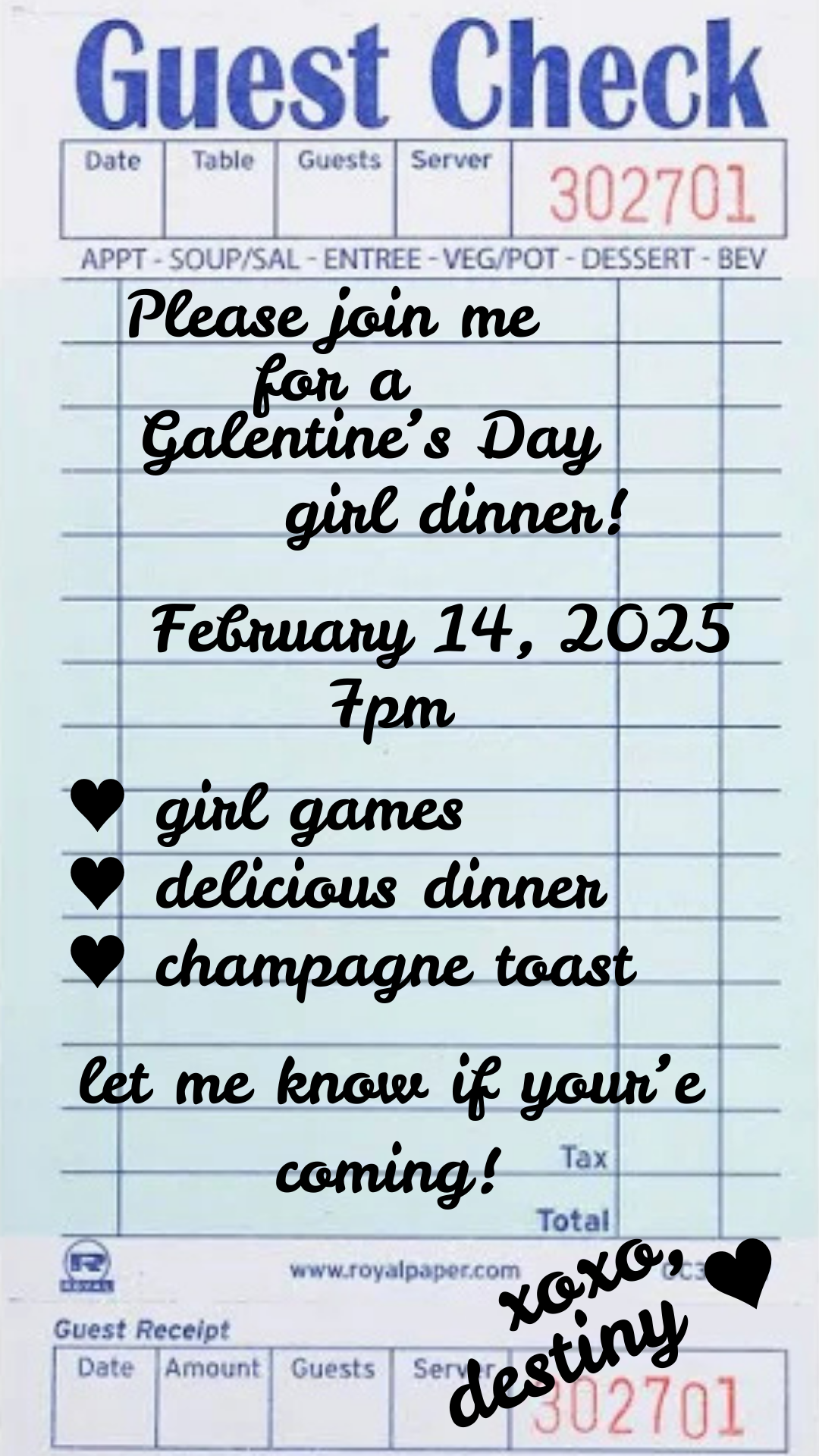Galentine's Girl Dinner Invitation  - Text Invite